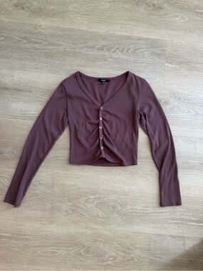 Papaya Plum Long-Sleeve Cropped Top